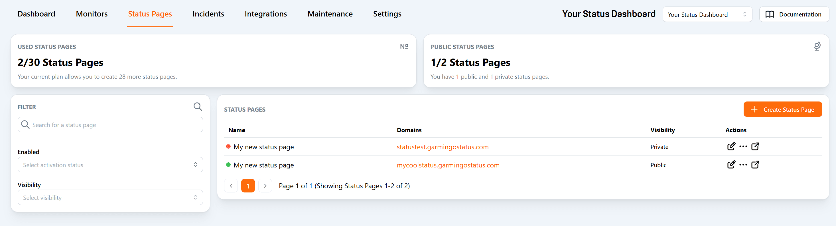 Status Pages